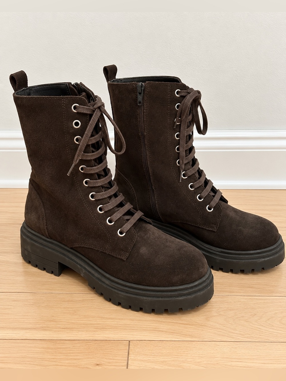 Helene Rouge Brown Suede Combat Boots Size 37 Made in Spain